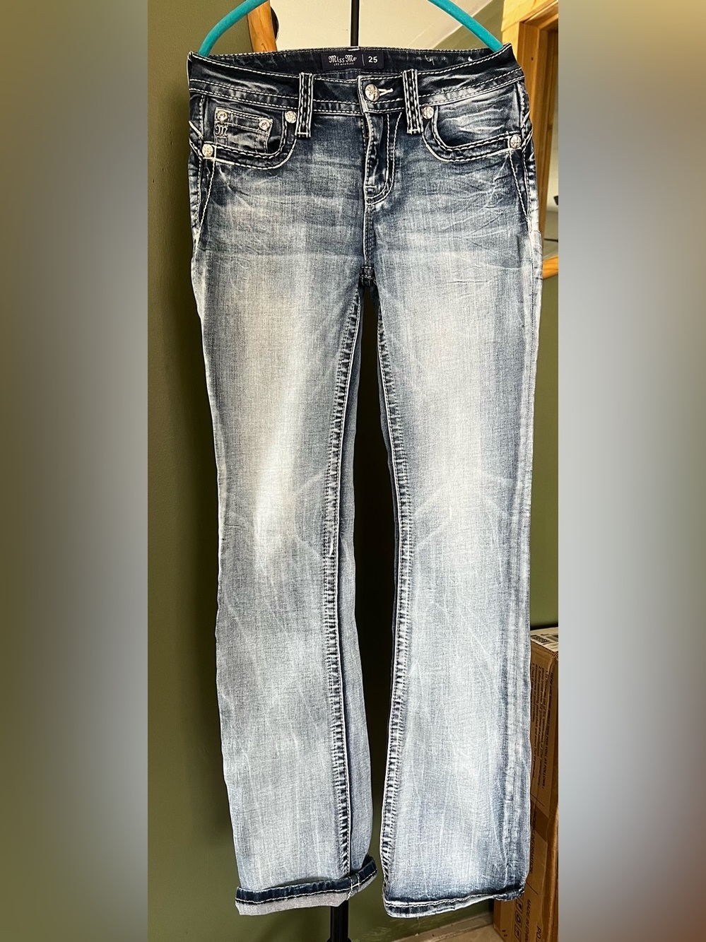Miss Me Light Blue Washed Straight Leg Jeans